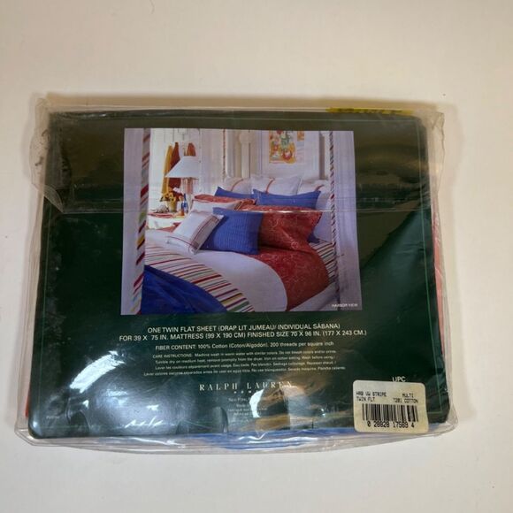 NEW Ralph Lauren Beach Side STRIPE Preppy Rainbow Twin Flat Sheet Made in USA - Picture 8 of 8